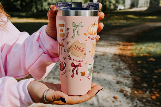 Pink Fall Collage Tumbler