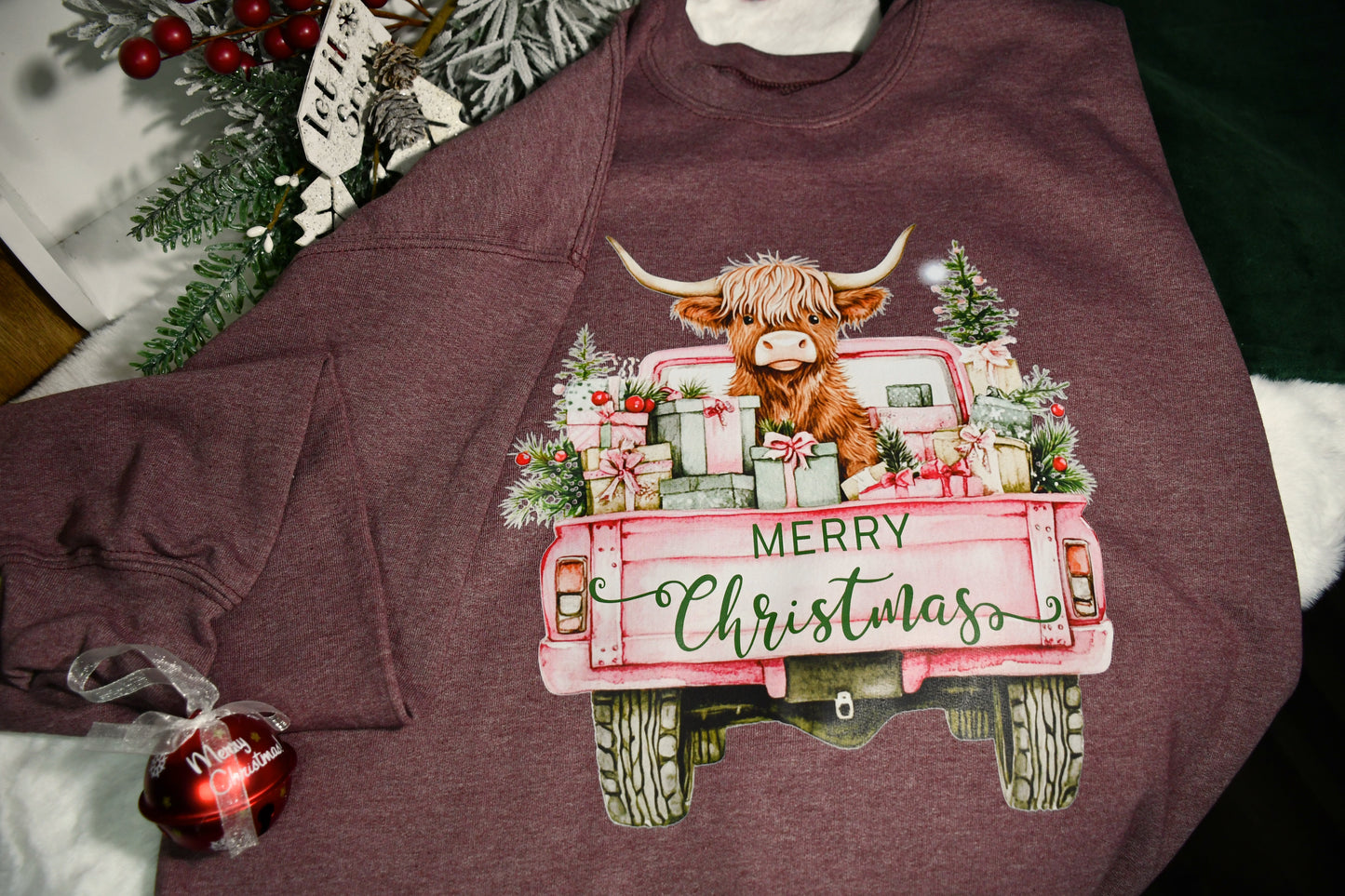 Highland Cow Christmas Truck Crewneck