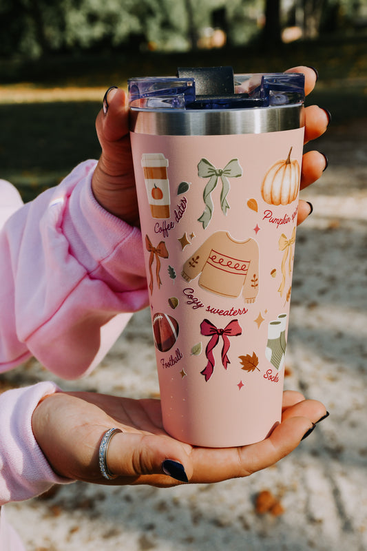 Pink Fall Collage Tumbler